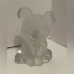 Vintage VIKING Frosted Crystal Teddy Bear Art Glass Paperweight 6.5”H 4.5” L